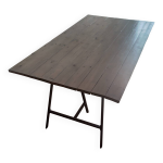 Table de ferme  6p 90x160cm en sapin massif avec 2 trteaux en acier