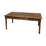 Table de ferme ancienne des annes 50,  3 tiroirs et aux pieds tourns