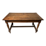 Table de ferme ancienne en bois massif, tiroir latral et pitement tourn