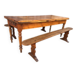 Table de ferme ancienne en cerisier massif avec ses 2 bancs Table de ferme ancienne en cerisier massif avec ses 2 bancs