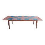 Table de ferme ancienne plateau mosa�que pi�tements fusel�e - 2m64
