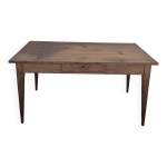 Table de ferme en chne massif 19me, un tiroir pitement fuseau 1m49