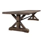Table de ferme en chne massif ancien pieds etoile - longueur 200 cm