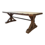 Table de ferme en ch�ne massif ancien pieds etoile - longueur 200 cm
