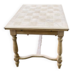 Table de ferme rectangulaire extensible rénové chêne et marqueterie 255cm Table de ferme rectangulaire extensible rénové chêne et marqueterie 255cm