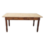 Table de ferme rustique ancienne 2 tiroirs 1900s - 1m62 Table de ferme rustique ancienne 2 tiroirs 1900s - 1m62