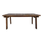 Table de ferme de style brutaliste en chne massif annes 70