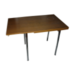 Table en formica marron avec 2 rallonges et tiroir