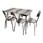Table formica motif marbre avec tiroir et ses 3 chaises