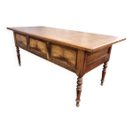 Table � gibier en cerisier massif � 2 tiroirs de face traverses panneaut�es