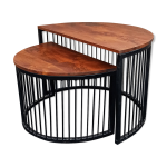 Tables gigognes en bois demi - cercle, pieds métal Tables gigognes en bois demi - cercle, pieds métal