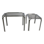 Tables gigognes en chrome et verre du milieu du sicle, lot de 2, annes 1970