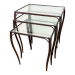 Tables gigognes en fer forg� et verre