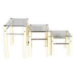 Tables gigognes en m�tal beige, attribu�es � yves boutboul 1970
