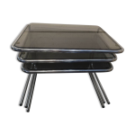 Table gigognes en mtal chrom dessus verres fums des annes 70