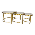 Tables gigognes rondes bronze doré verre fumé vintages Tables gigognes rondes bronze doré verre fumé vintages