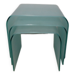 Tables gigognes vintage en verre d�poli