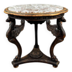 Table gu�ridon en bois sculpt� avec plateau en marbre, xixe si�cle