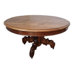 Table guridon en noyer massif napolon iii avec rallonges - 14 couverts