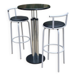 Table haute de bar industrielle et paire de tabourets pivotants