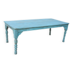 Table indienne en teck laqu bleu