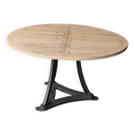 Table industrielle pied en fonte et plateau en teck