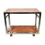 Table italienne desserte roulante  deux plateaux orns de travertin rose