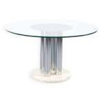 Table italienne  repas marbre acier chrom et verre annes 70'