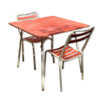 Table de jardin et deux chaises toile vintage 50 / 60