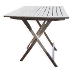 Table jardin pliante en bois peinte en beige grisé carrée Table jardin pliante en bois peinte en beige grisé carrée