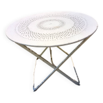 Table de jardin ronde pliable en fer blanche vintage