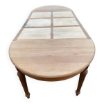Table � manger art d�co ronde extensible r�nov�e en ch�ne massif 1950 280cm
