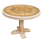 Table  manger barrois ronde vintage rnove en chne massif et cramique