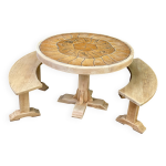 Table  manger barrois vintage rnove avec 2 bancs en chne massif