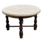 Table  manger de ferme ronde extensible rnove en chne brut 170cm