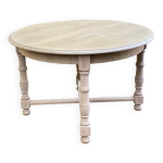 Table  manger de ferme ronde extensible rnove en chne brut 200cm
