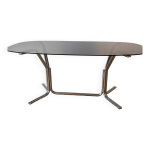 Table à manger ovale années 70 en verre et chrome Table à manger ovale années 70 en verre et chrome