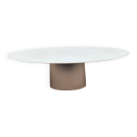 Table à manger ovale design en verre dépoli et inox brossé Table à manger ovale design en verre dépoli et inox brossé