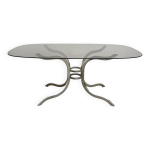 Table  manger ovale en verre fum et chrome, annes 70