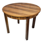 Table à manger ronde extensible art déco en noyer fi100 rénovée Table à manger ronde extensible art déco en noyer fi100 rénovée