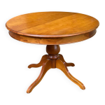 Table à manger ronde extensible pied central en bois massif 110cm Table à manger ronde extensible pied central en bois massif 110cm