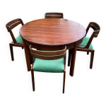 Table  manger scandinave et 4 chaises style hans olsen teck et velours ver