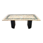 Table  manger vintage italienne en marbre, onyx avec motif floral  edelweiss 