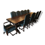 Table monastre + 9 chaises et 2 fauteuils louis xiii en chne.