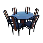 Table octogonale paul michel et ses chaises laquée noire et loupe d'orme Table octogonale paul michel et ses chaises laquée noire et loupe d'orme