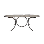 Table ovale à manger en métal chromé et verre fumé, italie vers 1970 Table ovale à manger en métal chromé et verre fumé, italie vers 1970
