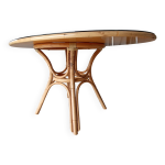 Table ovale en rotin & verre (140x90cm) - comme neuve