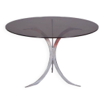 Table pieds mtal chroms et plateau en verre fum, circa 1970