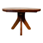 Table pi�destal ronde rustique en ch�ne massif de style brutaliste, de puydt, belgique