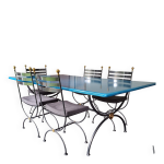 Table en pierre de lave �maill�e bleue et ses 6 chaises
